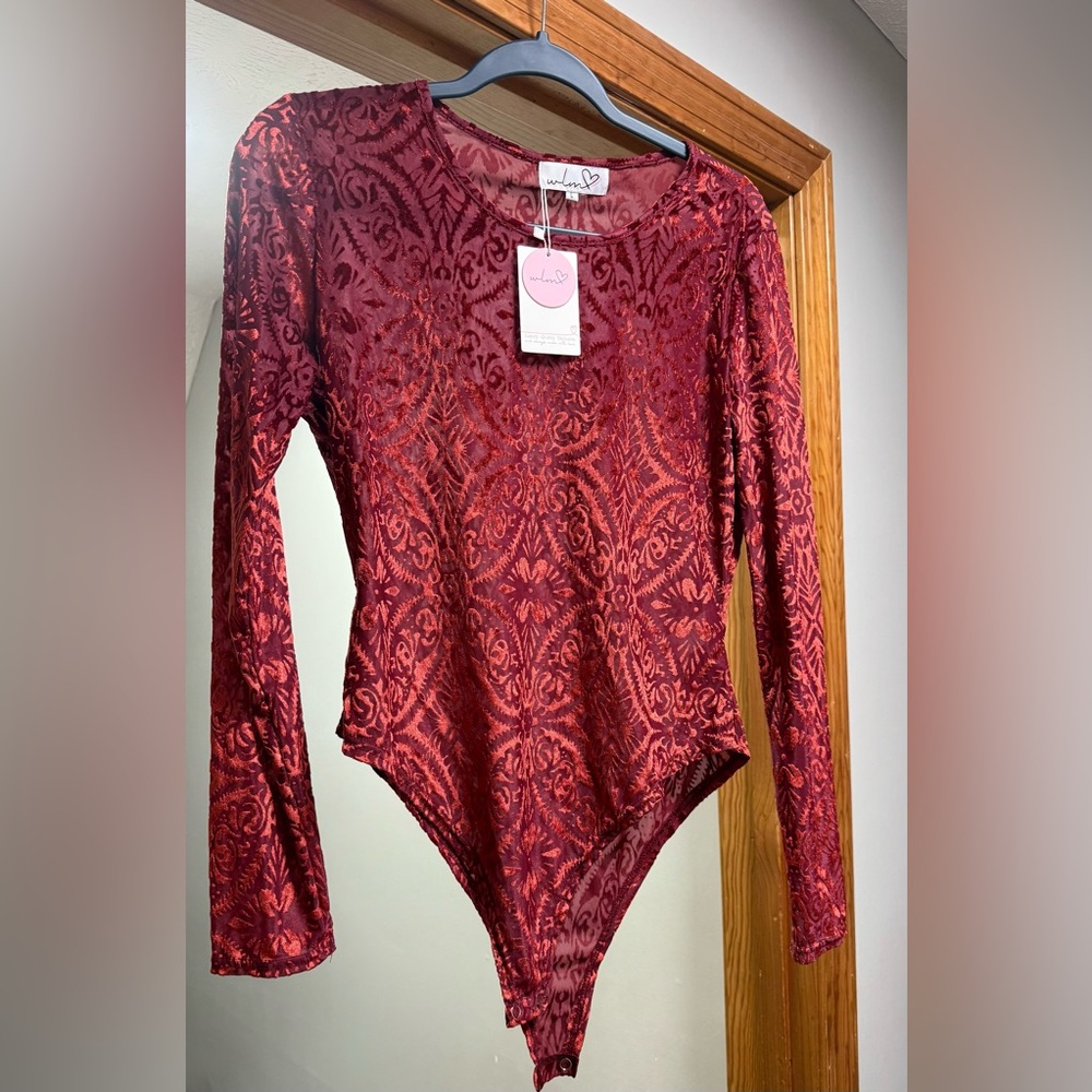 Elegant Red Long Sleeve Bodysuit NWT